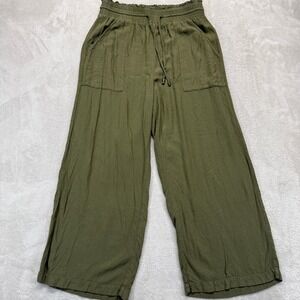Abercrombie Fitch Pants Women's Small Olive Green‎ Wide Cropped Drawstring Waist